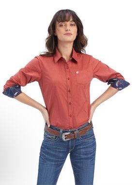 ARIAT NWT Kirby Stretch Shirt-BOSSA NOVA/WHITE PINSTRIPE XS